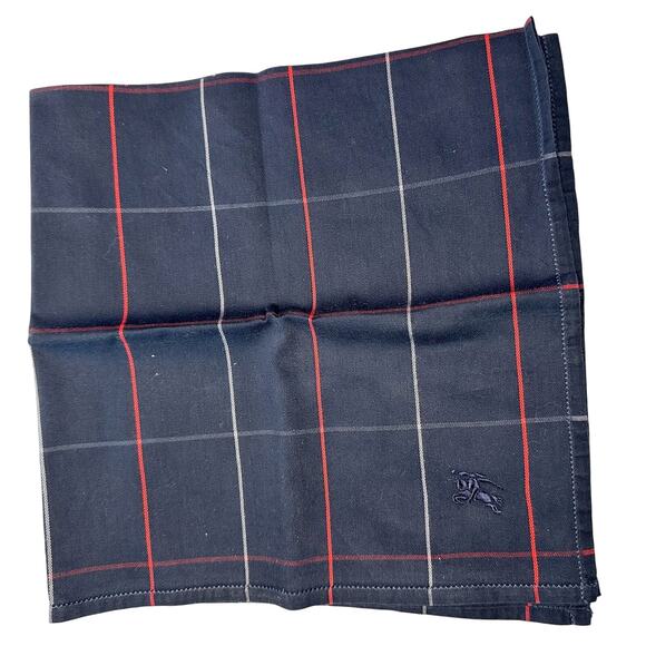 Burberry Men's Pocket Square / Handkerchief / Scarf Dark Blue, Red & White Plaid - Picture 2 of 9